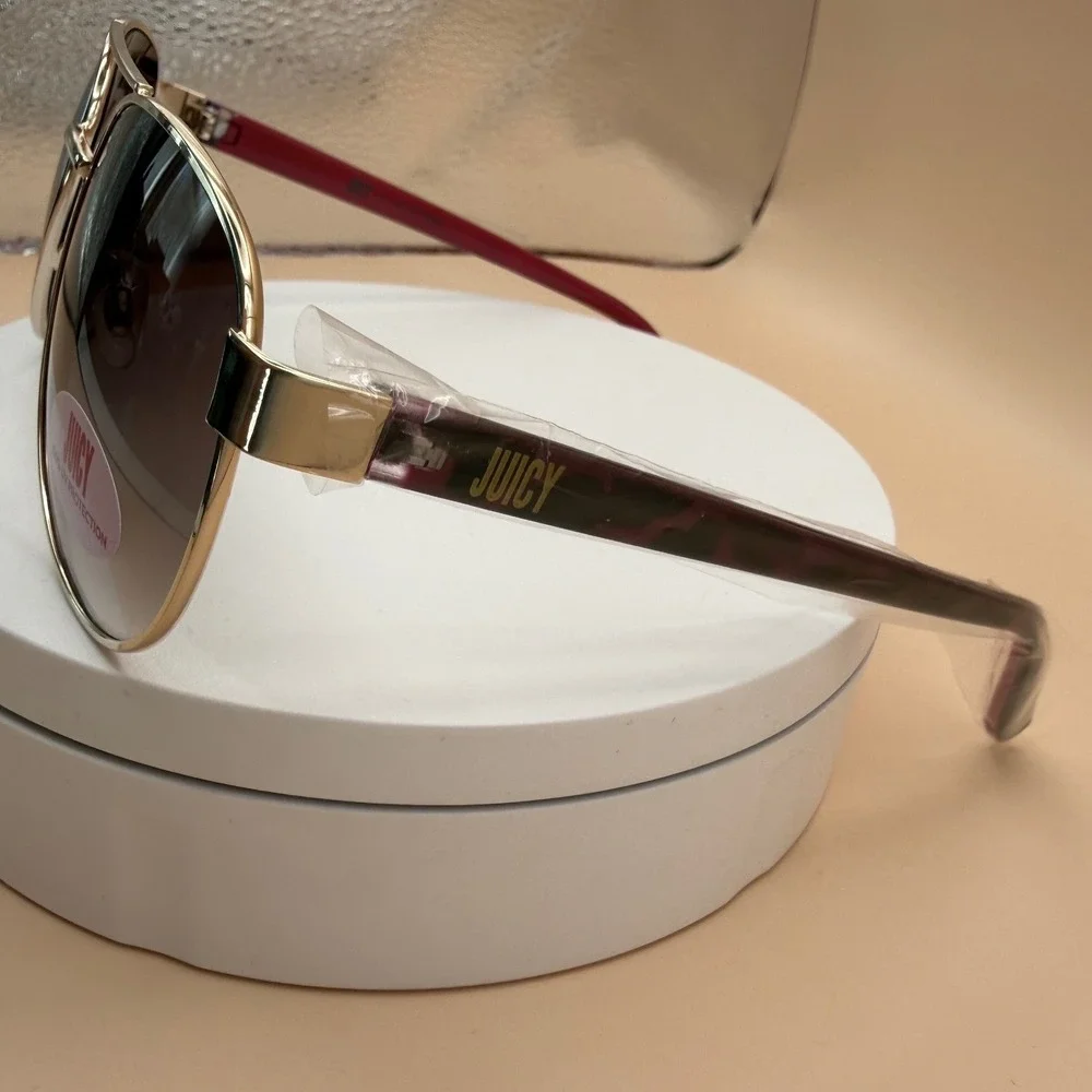 Juicy Couture Women Gold Aviator Sunglasses Burgundy Tortoise X71118 Kyan